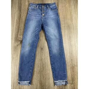 J. Crew Mercantile High Rise Straight Button Fly Jeans Women's 25 Destroyed Hem